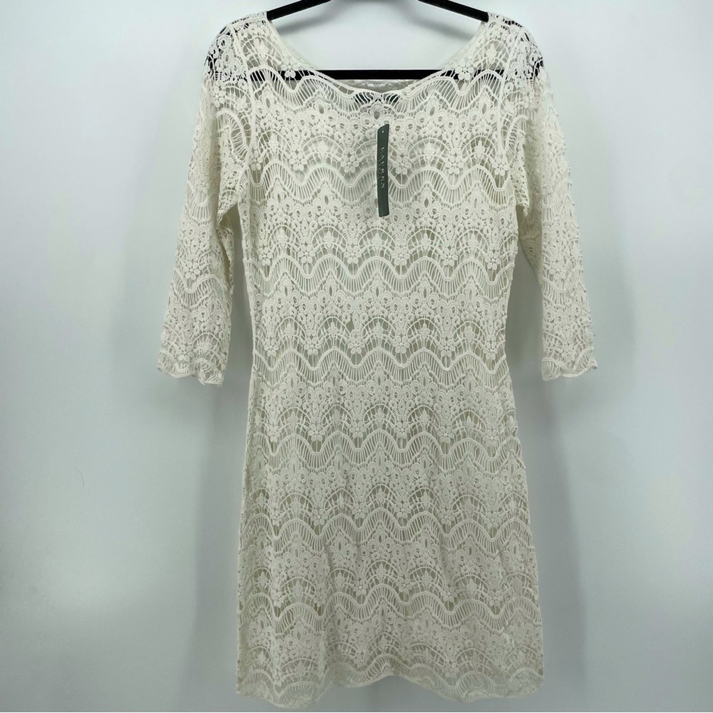 Lauren Ralph Lauren Slip Dress White Lace Overlay 100% Cotton M New